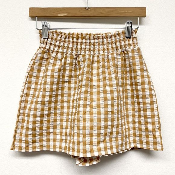 Forever 21 Gingham Plaid Skort‎ Size Small High Rise Seesucker Tan Shorts Skirt - Picture 3 of 8